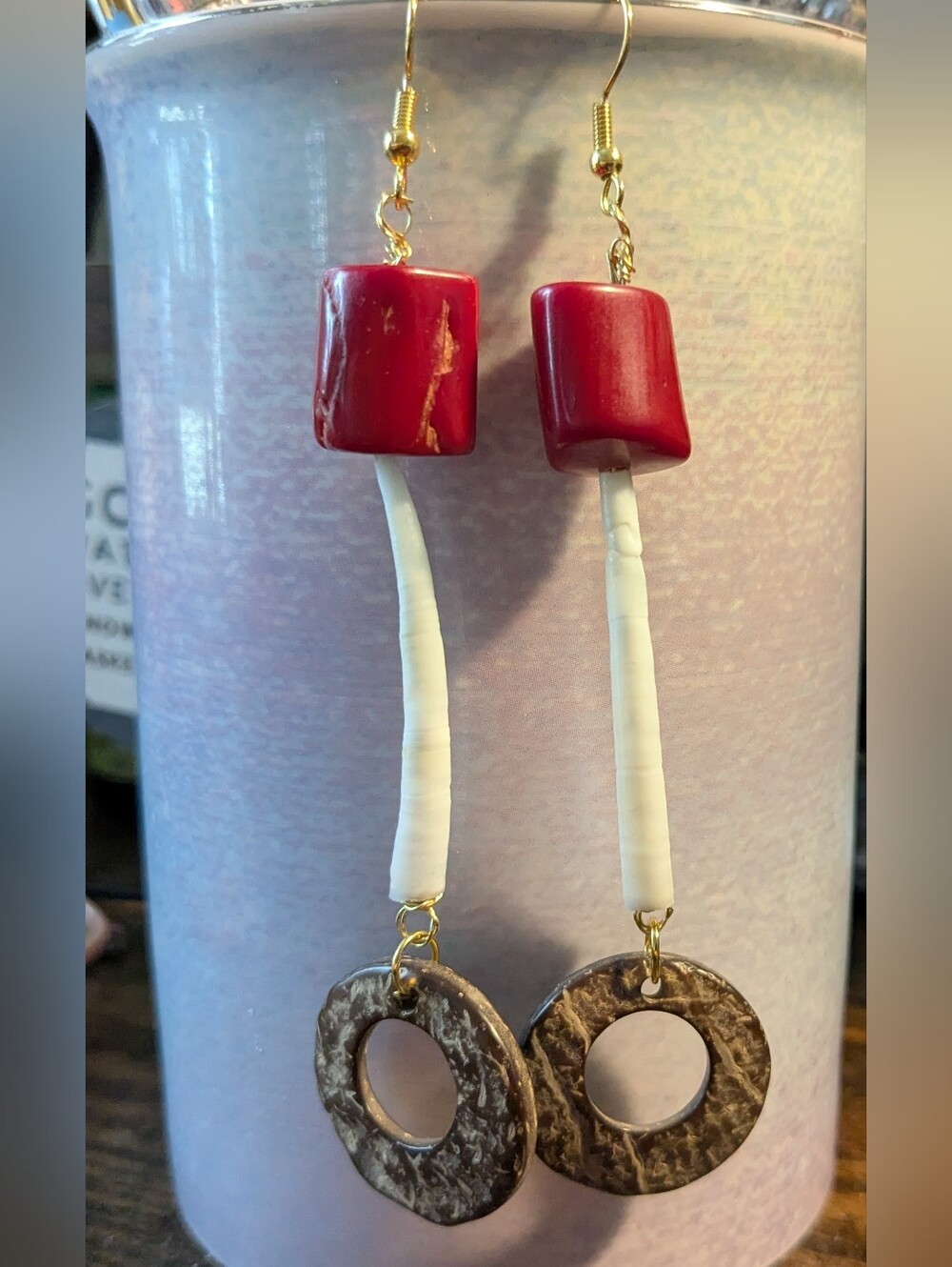Native American Coconut And Dentalium Shell Earrings